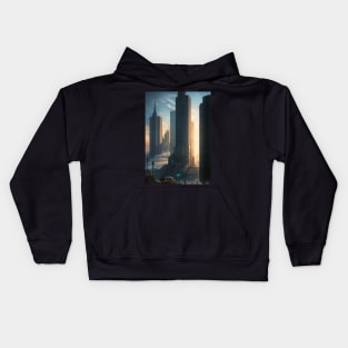 Future City with Towering Skyscrapers Kids Hoodie